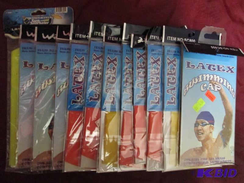 lot 97 image: Lot of 12 latex swim caps in variou...