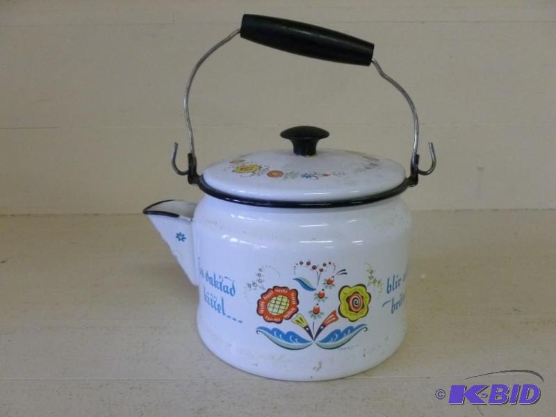 Vintage decorated enamel hot water ...