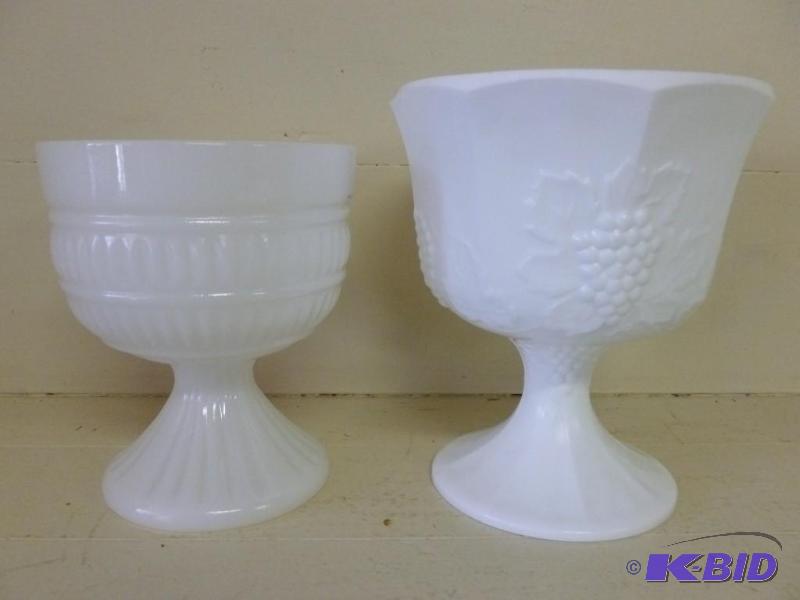 Lot of two large milk glass pedesta...