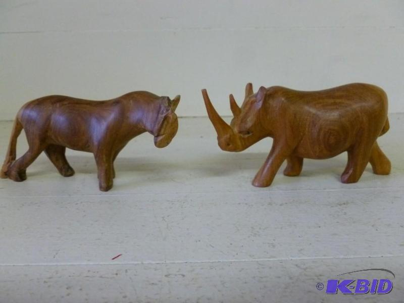 Lot of two hand carved wooden hippo...