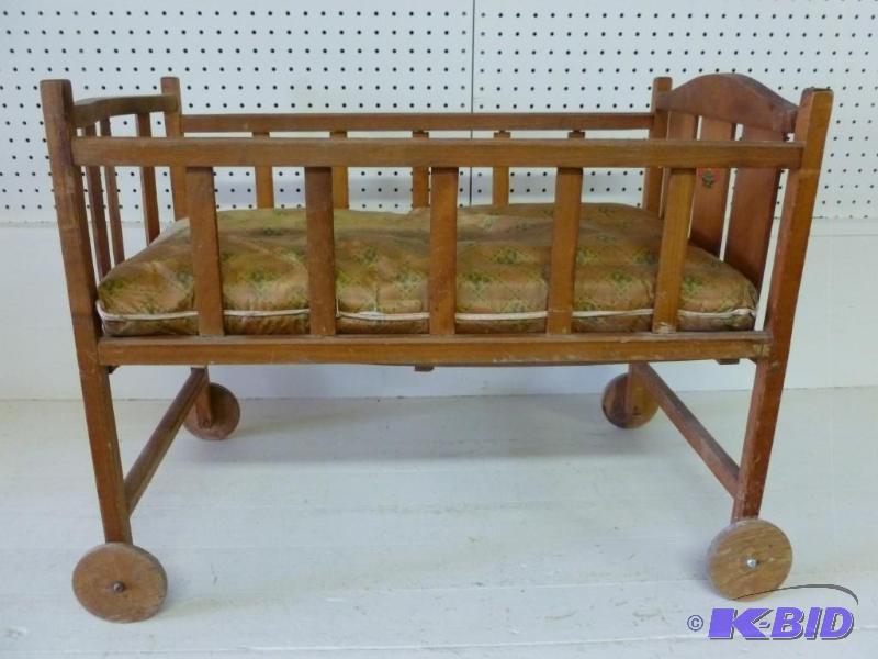 Vintage wooden roller wheel doll cr...