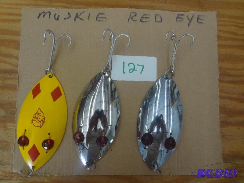 lot 127 image: (3) Muskie Red Eye Spoons...
