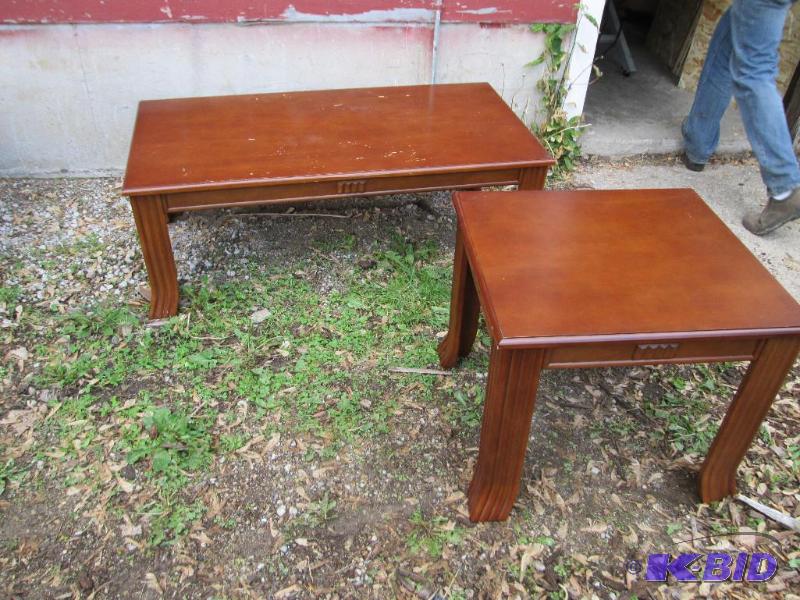 lot 45 image: Pair of matching tables, solid wood...