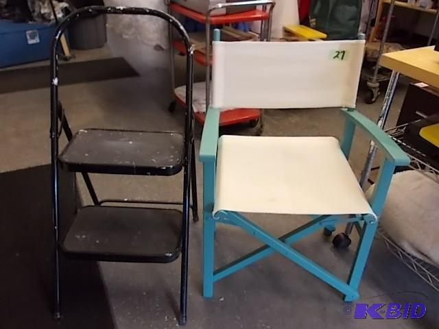 lot 27 image: Wood Directors Chair Painted Turqu...