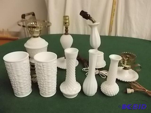 lot 40 image: Lot Of Assorted Milk Glass Lamps &a...