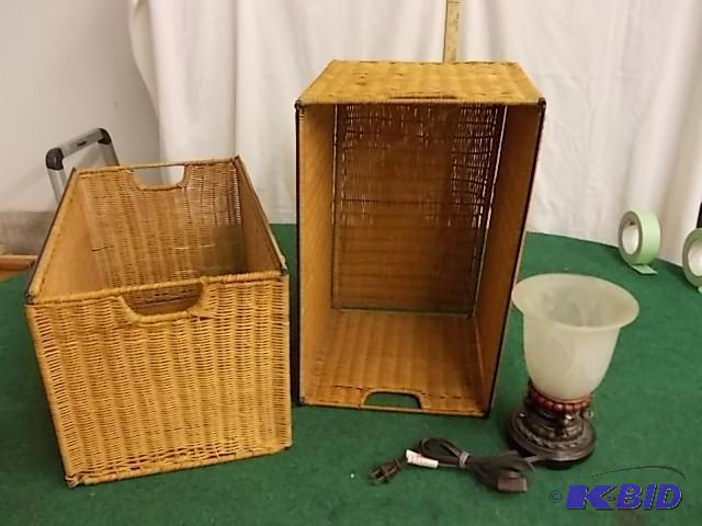 lot 45 image: 2-Wicker BasketCubby Bins &amp 1-...