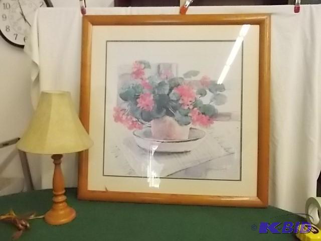 lot 47 image: Framed Print 33x33 &amp Wood Lamp ...