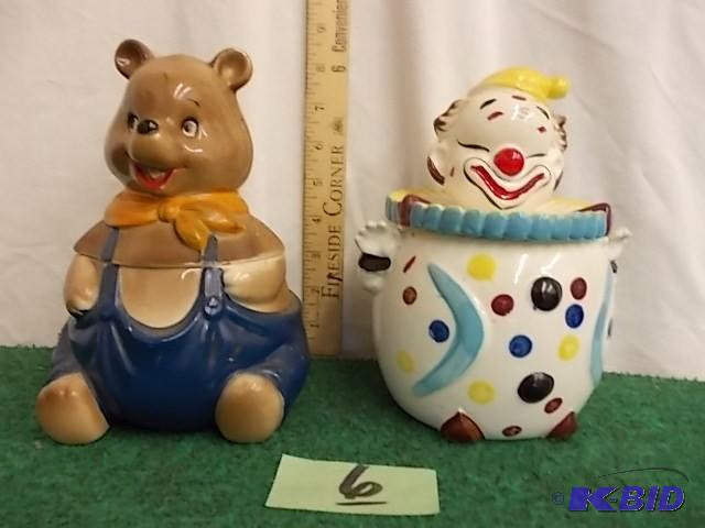 lot 6 image: 2-Small Cookie Jars (Clown &amp Be...