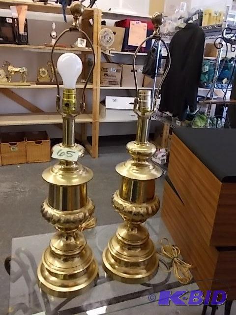 lot 65 image: Pair Of Brass Lamps...