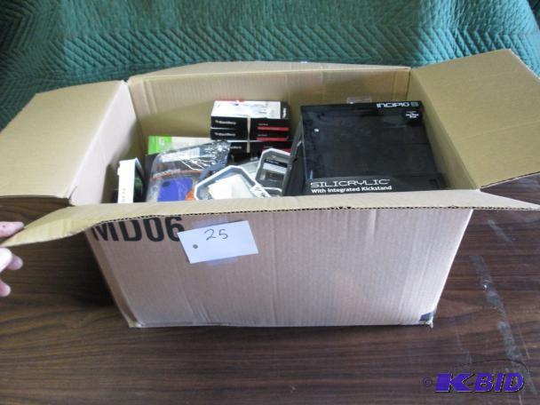 Box of misc cases as shown. Blackbe...