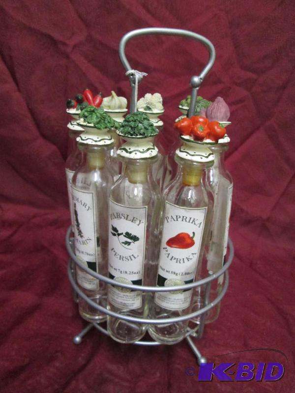 Turning spice rack with bottles. Ea...