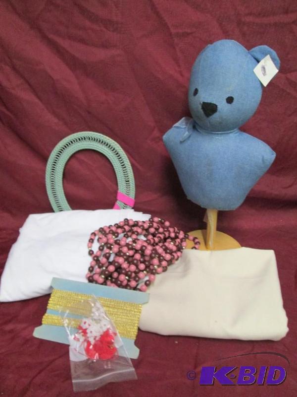 Lot of craft items. Fabric, beads, ...