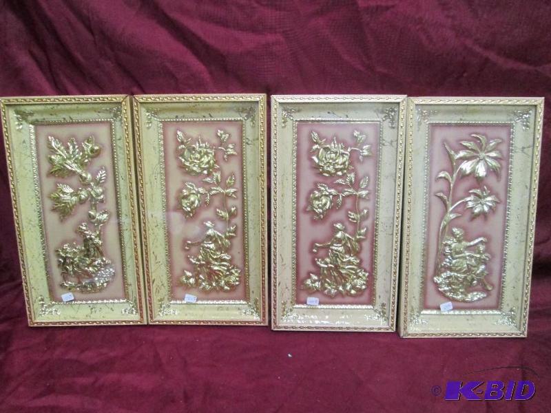 Lot of 4 8 x 15 gold cherub picture...