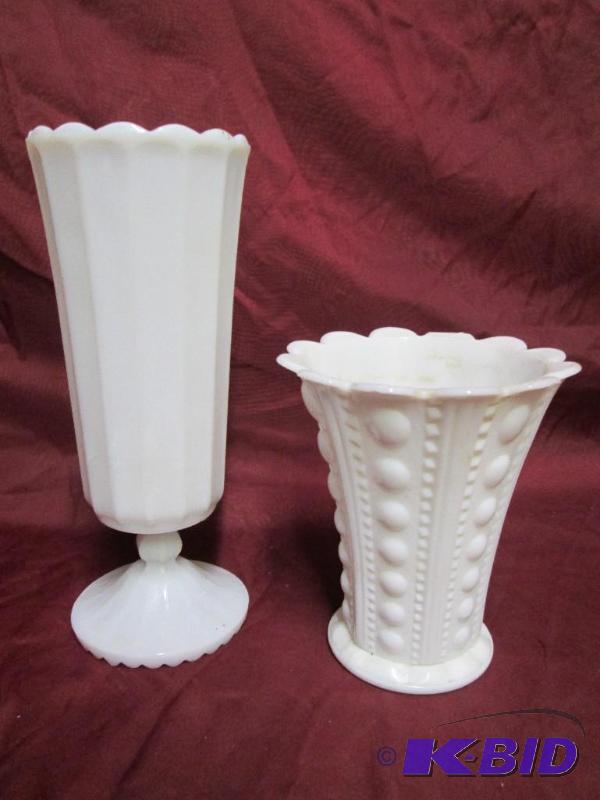 Pair of milk glass flower bases. Th...
