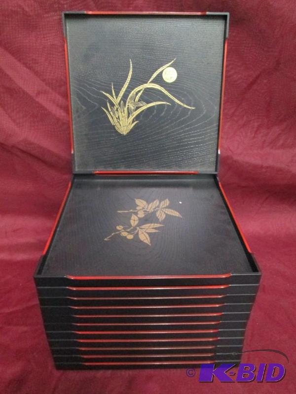 Lot of 12 small trays with gold fol...