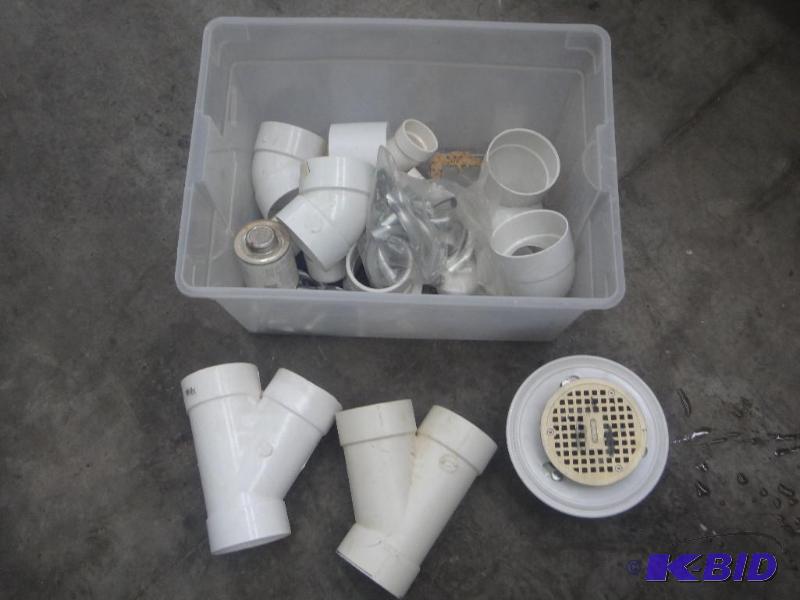 lot 58 image: Tote Full Of Various PVC Pipe Fittings, Drain...