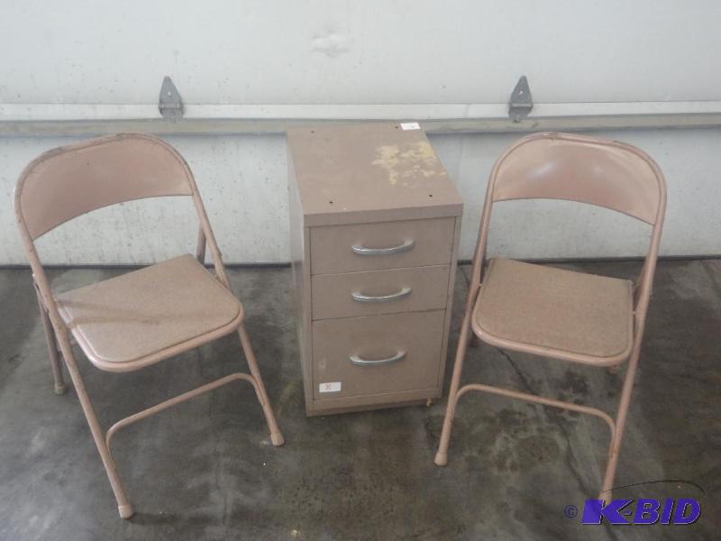 lot 8 image: (1) 3-Drawer Steel File Cabinet & (2) Fol...