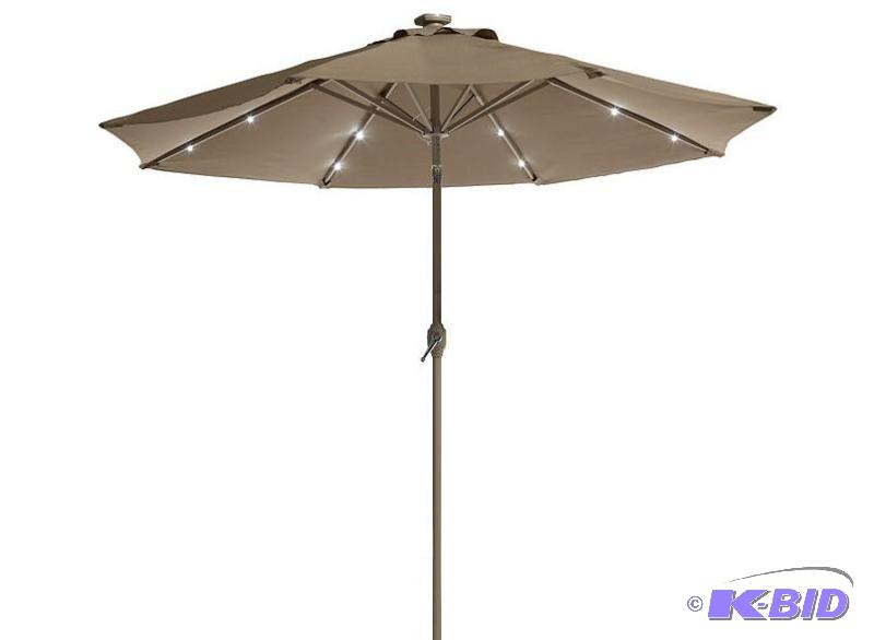 9 foot Taupe Solar Lit Umbrella