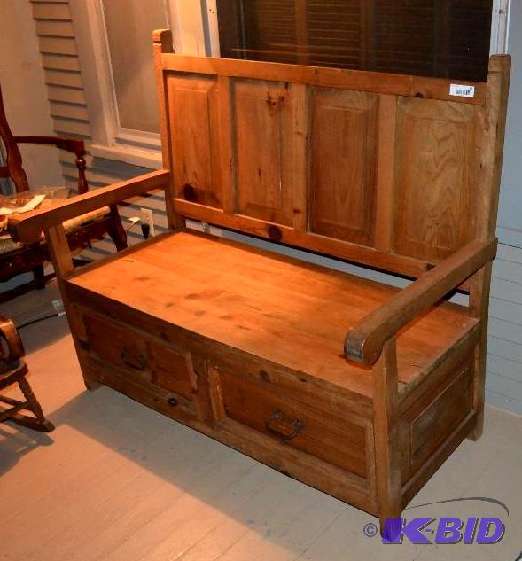 lot 10 image: Solid Wood bench 51x25x43. Sturdy c...