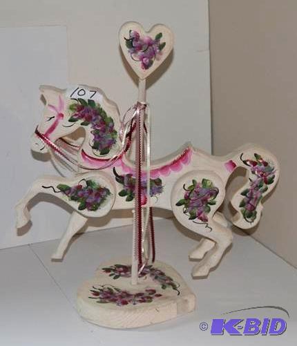 lot 107 image: Hand painted wooden horse 20x24&quo...