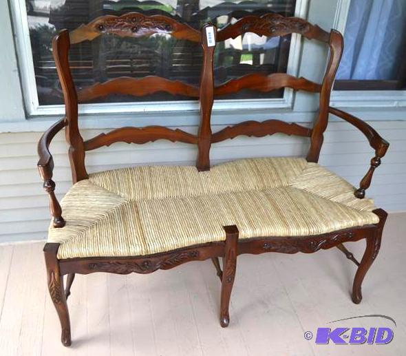 lot 11 image: Rattan Wood love seat bench 48x38x2...