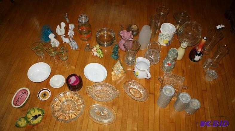 lot 132 image: Decorative glass, butter dish, stem...