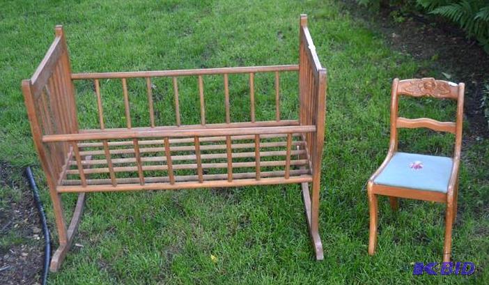 lot 161 image: Vintage wood rocking crib 38x29x21 ...