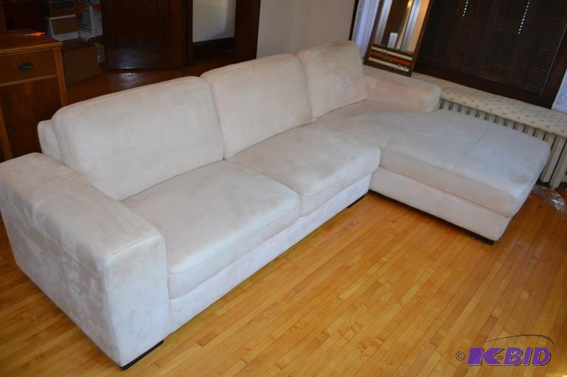lot 17 image: Sectional sofa  couch, Suede white...