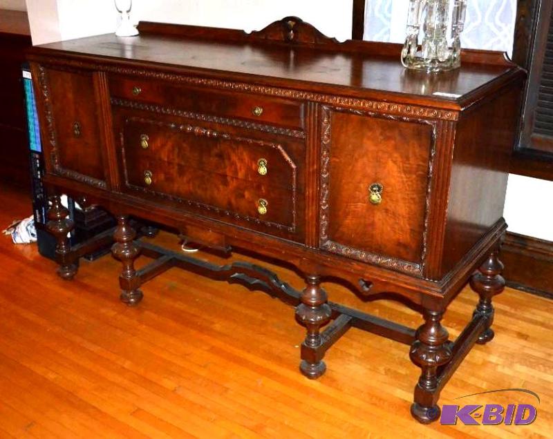 lot 2 image: Antique wood hutch  buffet 66x40x2...