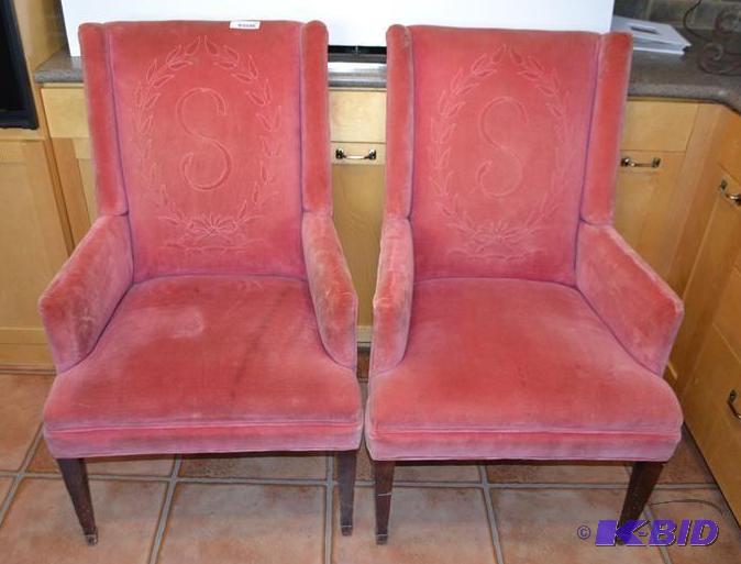lot 35 image: Vintage red stuffed chair with an &...