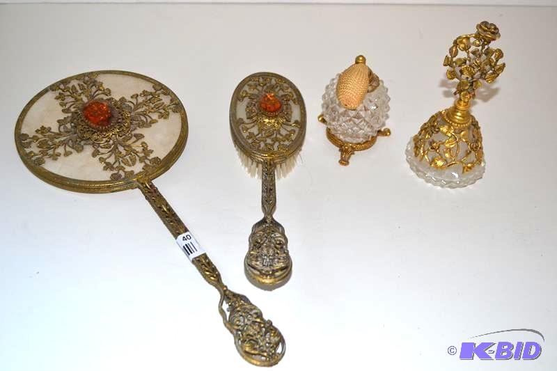 lot 40 image: Antique mirror, brush, two perfume ...