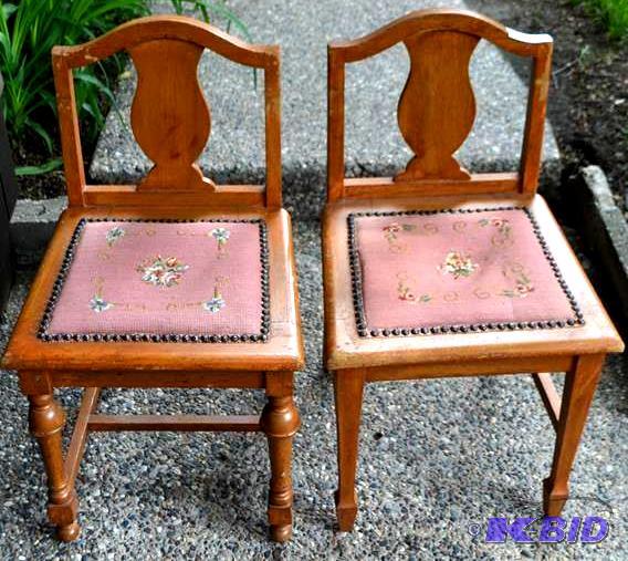 lot 48 image: Vintage Two wood chairs with beauti...