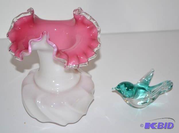 lot 84 image: ICET Glass blue bird and Fenton ruf...