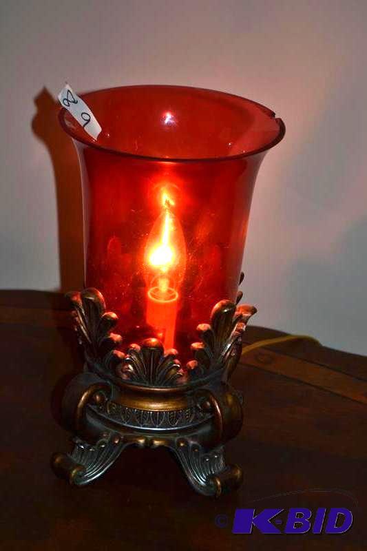 lot 89 image: Vintage Beautiful red glass lamp in...