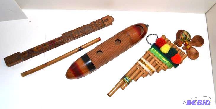 lot 92 image: Five wooden musical instruments   ...