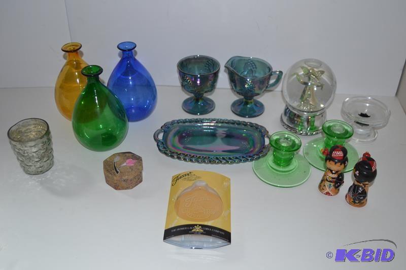 lot 97 image: Carnival glass butter dish, cream &...