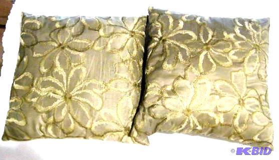 lot 125 image: (2) 16 x 16 Green Satin Like Pillow...