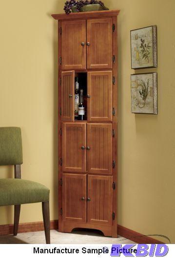 lot 152 image: Oak Finish 8 Door Corner Cabinet - ...