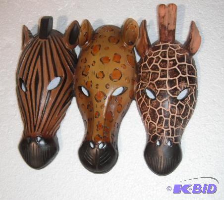 lot 194 image: Three Headed Wall Mask - Zebra, Che...