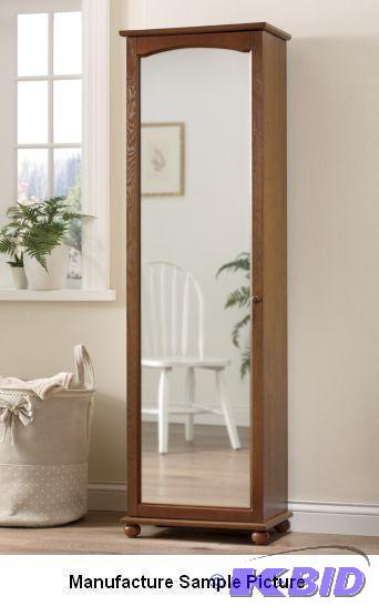 lot 20 image: Oak Finish Mirrored Shoe Cabinet - ...