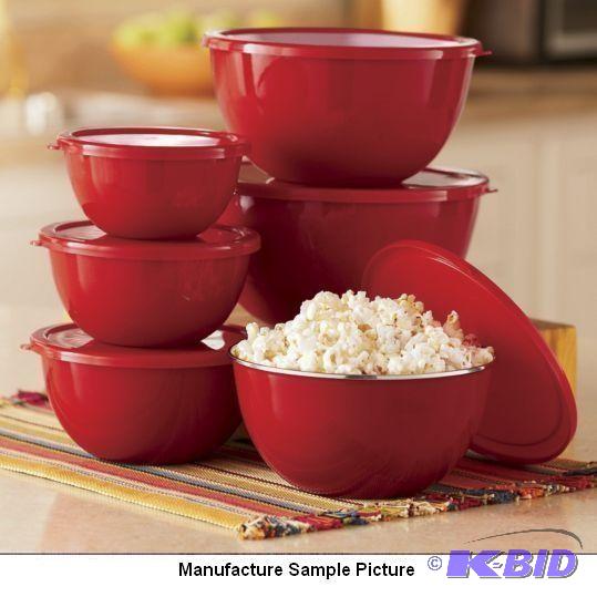 lot 44 image: 12 Piece Bowl Set Red - So many siz...