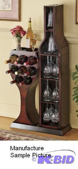 lot 55 image: Wine Bottle and Wine Glass Wooden W...