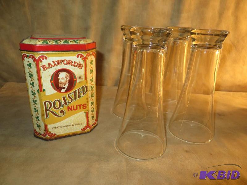 RADFORDS ROASTED NUTS, 4 PILSNER-STYLE GLASSES