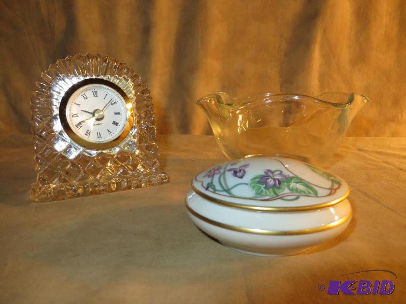 Limoges Trinket Box Glass Clock Wavy Bowl