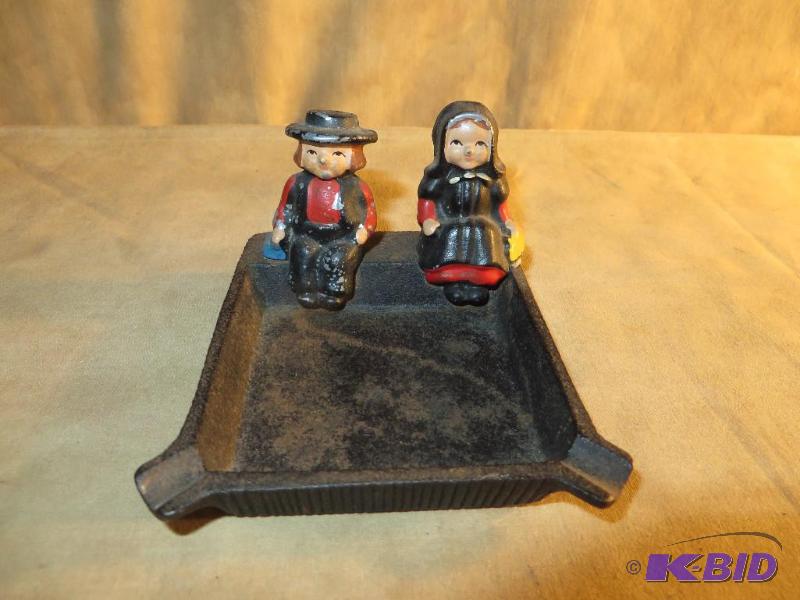 VINTAGE Painted Cast Iron Ashtray