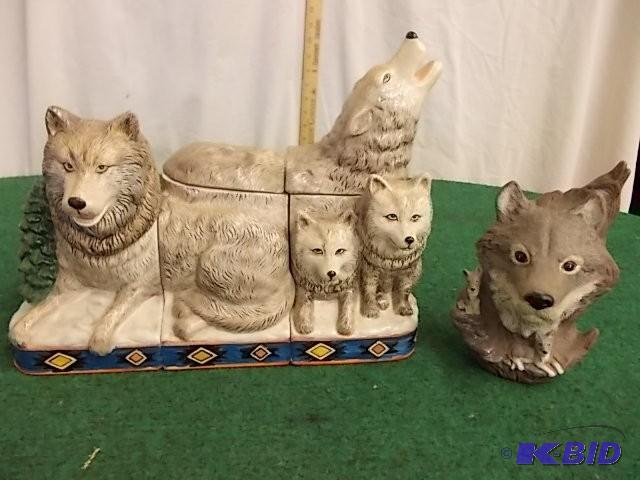 3 Section Wolf Cookie Jar and Misc....