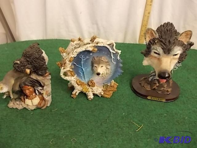3 Wolf Statues...