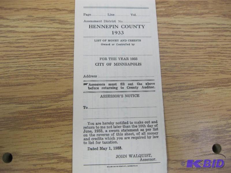 Antique Hennepin County 1933 Paper...