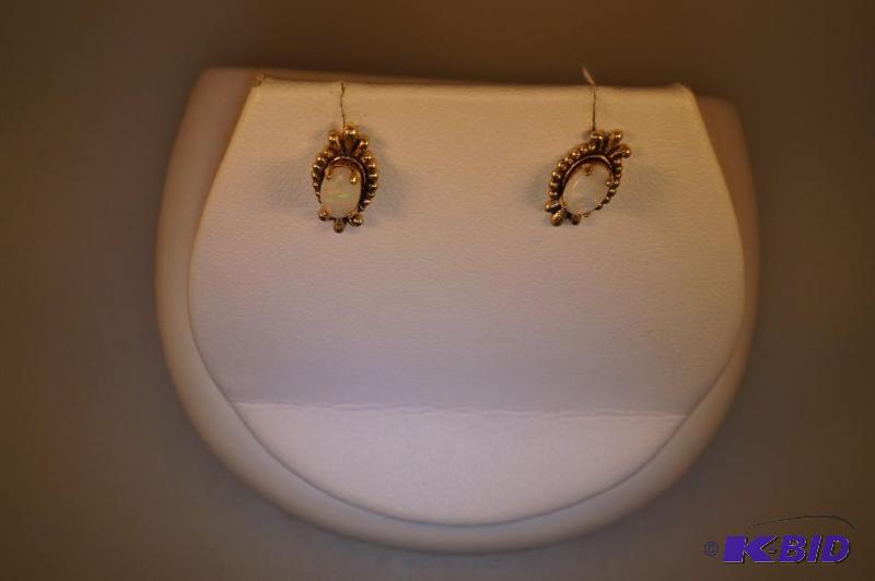 Yellow Gold Oval Opal Earrings