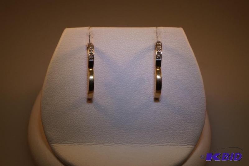 14 Karat Gold Small Diamond Hoop Earrings 1.6 Grams